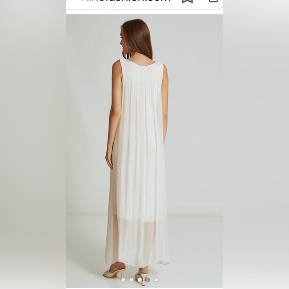 VIVIAN SHYU SILK SUMMER DRESS MAXI OFF WHITE LINED MADE IN ITALY SIZE SMALL - Picture 2 of 7